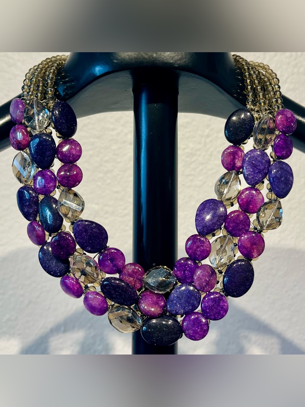 Vintage Purple Multi-Strand Beaded Statement Necklace